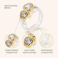 Bague large en laiton plaqué or Mylove avec cadre cœur et grand strass blanc en forme de goutte/poire, en résine acrylique transparente, pour style Y2K