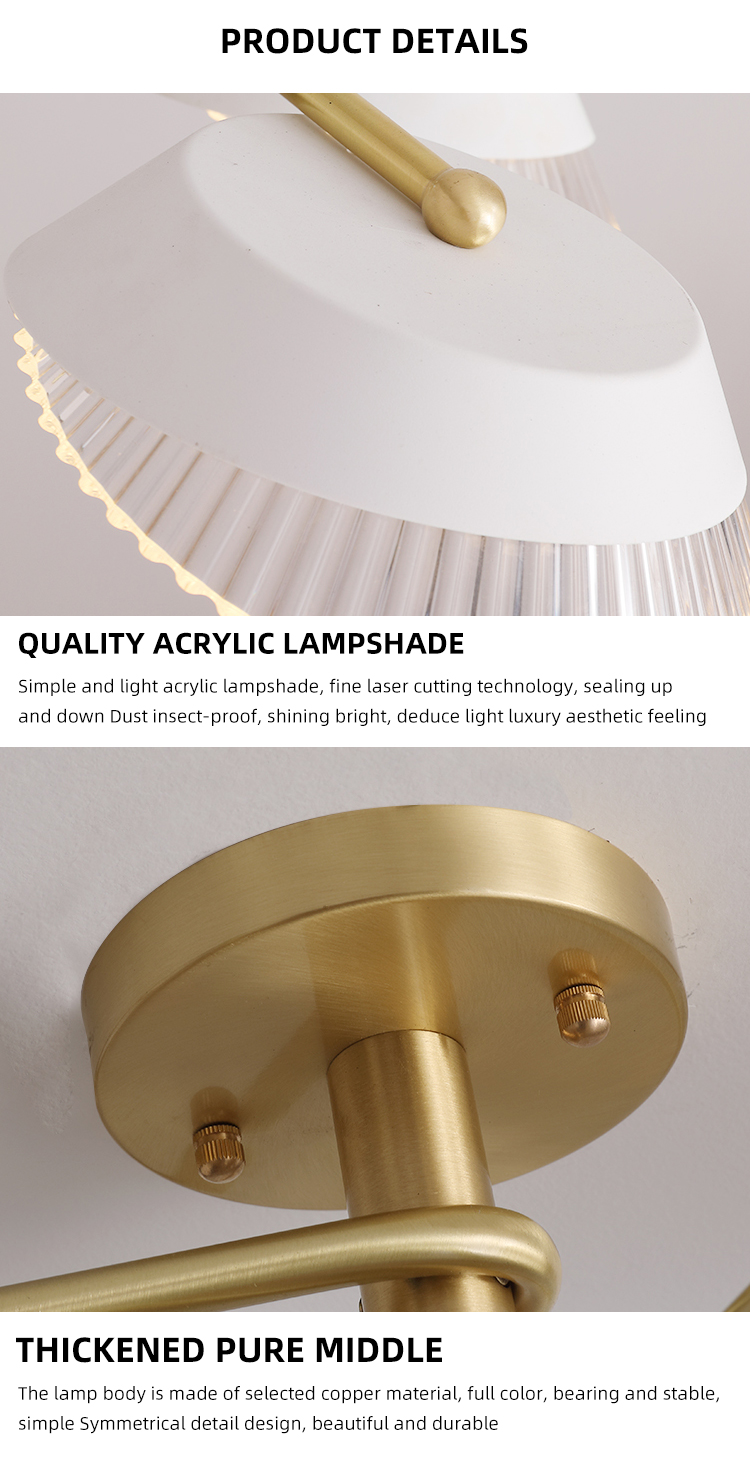 Modern Nordic Style 8 Lights Charataristic Acrylic PMMA Copper Frame Chandeliers Pendant Lights