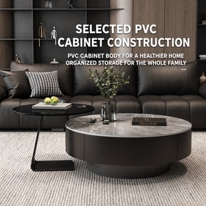 Tavolino da <span class=keywords><strong>Caffè</strong></span> Rotondo <span class=keywords><strong>in</strong></span> Marmo di Lusso Italiano con Vano Portaoggetti, Tavolino Laterale Nero per Arredamento Moderno da Soggiorno - Product Image 4