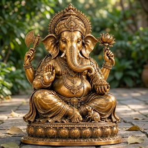 Scultura Artigianale Tradizionale Indiana in Bronzo Dorato del Signore Ganesha, Statuetta Religiosa per Arredamento Casa e Regalo - Product Image 6