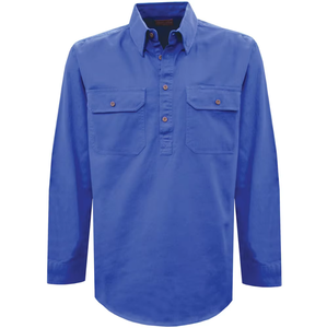 Cổ Điển Úc Mỹ Phong Cách Cao Cấp 100% Cotton Nửa Nút Twill Người Đàn Ông Của Dài Tay Áo Giản Dị Làm Việc Áo Sơ Mi - Product Image 2