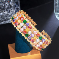 Gelang Pernikahan Mewah Berlapis Emas Dubai dengan Batu CZ Berat, Multiwarna, Bulat, dan Zirkon Kubik Besar