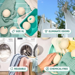 Boules de séchage en laine <span class=keywords><strong>Natulim</strong></span>, lot de 6, adoucissant naturel réutilisable pour le linge, réduit le temps de séchage et les plis, écologique, sans plastique - Product Image 3