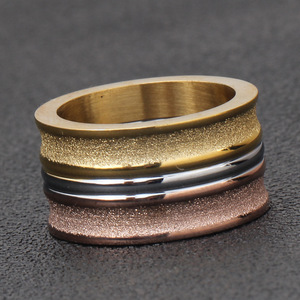 Stainless Steel Frosted <b>Ring</b> 12mm Matte Tricolor Geometric Design Women's Fashion Jewelry Gift - Product Image 3