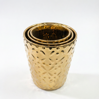 Set 3 Pot Bunga Keramik Mewah Berlapis Emas Berkilau untuk Dekorasi Ruang Tamu Modern di Rumah