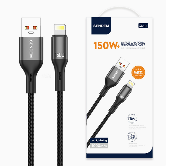 M28 150W 6A Braided Fast Charging Cable Single Head High Power Data Cord
