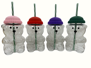 Botol Air Plastik Bentuk Beruang yang Menggemaskan dengan Sedotan, Bahan PC Bebas BPA, Ringan, Hadiah Liburan yang Sempurna, Gaya Fashion - Product Image 2