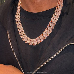 Heavy Piece Hip Hop 22MM Full Iced Out Gran <span class=keywords><strong>Moissanite</strong></span> Cadena elevada S925 Chapado en oro rosa VVS Diamante Collar de cadena de eslabones cubanos - Product Image 2