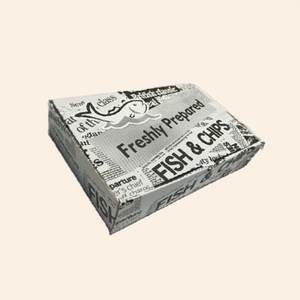 กล่องบรรจุภัณฑ์อาหารแบบนำกลับสำหรับปลาและมันฝรั่งทอด ทำจากกระดาษเกรดอาหาร คุณภาพสูง ทนทาน พิมพ์ลายตามสั่ง สำหรับร้านอาหารและอาหารจานด่วน - Product Image 1