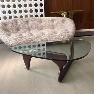 Tavolino da Caffè Moderno Nordico in Legno Massello con Piano in <span class=keywords><strong>Vetro</strong></span>, Tavolino <span class=keywords><strong>Rotondo</strong></span> Artistico per Arredamento Soggiorno - Product Image 5