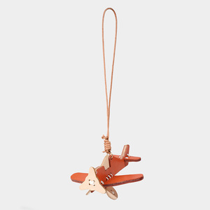 Cute 3D Airplane Vegetable Tanned Leather Keychain Genuine Top Layer Cowhide <b>Bag</b> <b>Charm</b> Car Hanging Ornament - Product Image 2