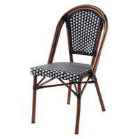 Chaise longue d'extérieur en aluminium et rotin empilable, style parisien moderne, noir et blanc