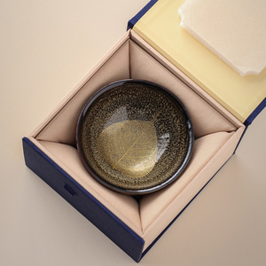 Second Way Jianzhan Teacup Gold Plated Leaf Pattern Ceramic Kung Fu Master Cup With Gift <b>Box</b> <b>For</b> <b>Presents</b> - Product Image 1