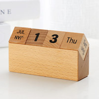 Calendrier perpétuel en bois créatif avec support de téléphone portable pour l'affichage de promotion de décoration de cadeau de bureau de table