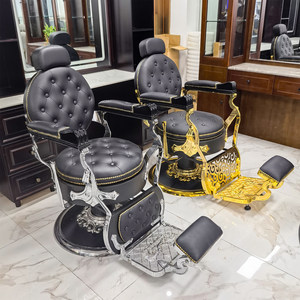 Sillón de Barbería Profesional Vintage para Salón de Peluquería, Mueble Resistente en Color Marrón, Blanco, Dorado, Verde y Gris - Product Image 2