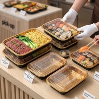 Vente directe d'usine, boîte d'emballage en plastique PET de qualité supérieure, rectangulaire dorée, à paroi simple, de qualité alimentaire, avec couvercle, conteneur à emporter