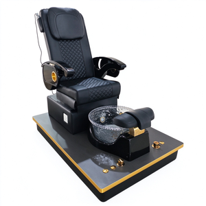 Fauteuil de pédicure électrique de luxe en PU noir avec bassin pour les pieds en verre cristal, garniture dorée, lumière LED, fauteuil de pédicure inclinable pour spa - Product Image 5