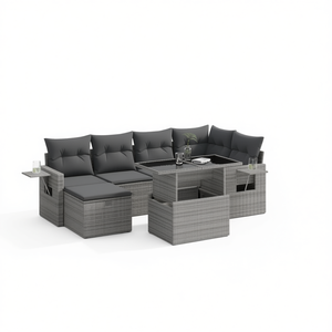 Ensemble de canapés de jardin en rotin gris moderne avec rangement, mobilier d'extérieur 6 places, design contemporain - Product Image 1