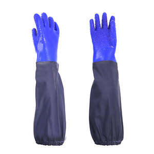 Водонепроницаемые прочные защитные рабочие перчатки для мужчин и женщин, нескользящие, синие, с ПВХ-покрытием, толщина 75 см, гибкие - Product Image 3