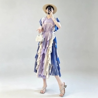 Produit le plus vendu de l'été, robe décontractée mi-longue pour femmes, robe plissée Miyake à volants en cascade multi-niveaux, effet métallique brillant