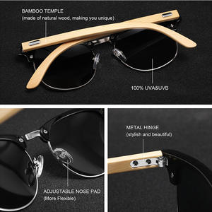 Lunettes de soleil en bois, demi-cerclées, monture PC, protection UV400, unisexe, tendance, pour les voyages, la conduite et la protection solaire - Product Image 3