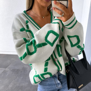 Outono e Inverno blusas das mulheres casaco único breasted toalha bordada V-neck top novo solto malha cardigan camisola para As Mulheres - Product Image 4