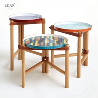 Dessus de table d'appoint EKAR Velluto en bois massif et cuir-Décor luxueux pour espaces de vie haut de gamme pour villas et salons