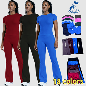 L-03 Nuevo Conjunto de Yoga para Mujer, Conjunto de Pantalones Acampanados para Gimnasio y Fitness, <span class=keywords><strong>Ropa</strong></span> Deportiva para Correr, <span class=keywords><strong>Ropa</strong></span> Deportiva sin Costuras, <span class=keywords><strong>Ropa</strong></span> Deportiva Mujer - Product Image 1