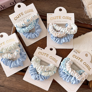 Venta al por mayor 3 uds bandas de pelo de satén para niñas de color azul estilo de moda Scrunchies accesorios diarios para el cabello para cola de caballo - Product Image 3