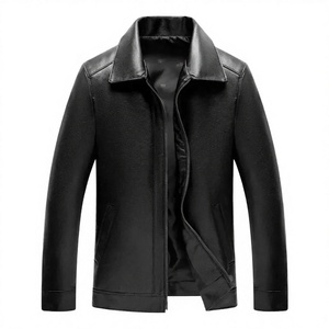 Blouson hybride en cuir et toile pour homme, style streetwear, col long et fin, nouvelle collection, tendance, haut de gamme, printemps-automne, vente en gros - Product Image 4