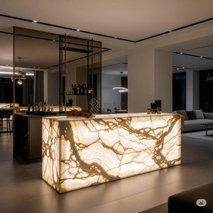YUSHI Modern lüks doğal taş özelleştirilebilir saydam quarsit mutfak tezgahı Villa otel iç dekorasyon için - Product Image 3