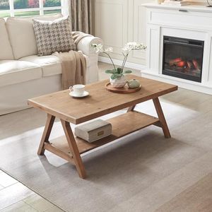 Bàn Cà Phê Trung tâm gỗ rắn với kệ lưu trữ, hiện đại Mộc mạc 2 tầng rectangykar bảng cho phòng khách, văn phòng - Product Image 3