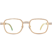 Gafas Borregls de Cuerno de Búfalo para Hombre, Nueva Marca de Lujo, Diseño Cuadrado con 720 Diamantes, Monturas de Gafas para Mujer 17550180