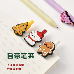 Stylo gel de Noël avec autocollant en caoutchouc souple et clip pour papeterie, cadeau, logo personnalisé - Product Image 1