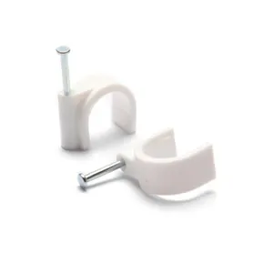 Electrical Round White Plastic Cable Terminal Clips With Steel Nail