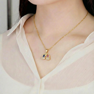 18K Gold Plated Stainless Steel Necklace Rainbow <strong>Cloud</strong> Pendant Colorful Zirconia Inlaid Dainty Link Chain <strong>Neck</strong> Jewelry Women - Product Image 2