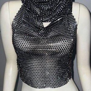 <strong>Women's</strong> <strong>Mesh</strong> Rhinestone Fishnet Club Outfit Beach Bikini Cover Ups Night Out <strong>Shiny</strong> Hoody <strong>Vest</strong> - Product Image 4