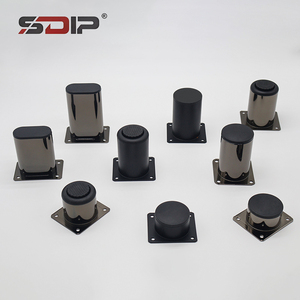 أرجل كنبات معدنية من الحديد قابلة للتعديل بتصميم أنبوبي دائري باللون الأسود المطلي بالكروم، أرجل خزائن، أرجل أثاث - Product Image 1