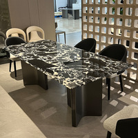 Ensemble de table à manger en marbre naturel de luxe italien, acier inoxydable léger, marbre naturel