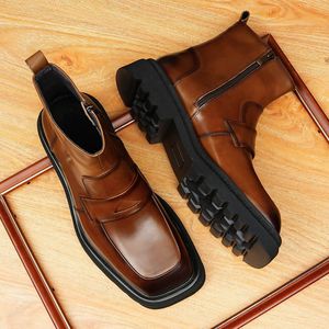 Zapatos Oxford de cuero británico para hombre, zapatos de cuero de vaca con plataforma, botines de negocios modernos. - Product Image 3