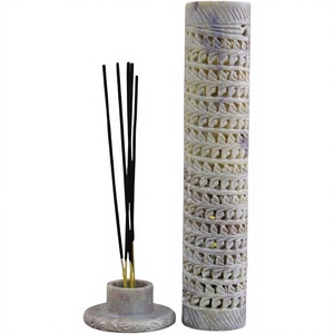Meilleur commerçant indien pierre de savon naturelle sculpture bâton d'encens tuyau rond stéatite porte-encens porte-bâton d'encens - Product Image 1