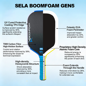 Raquette de pickleball professionnelle Blue 010 SELA BOOMFOAM 16 mm, puissance et contrôle, fibre de carbone thermoformée monobloc avec noyau en mousse - Product Image 5