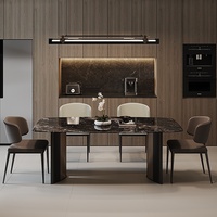 Table à manger moderne de luxe léger avec base métallique, plateau en ardoise, style ferme, pour entrée d'appartement, ensemble de mobilier de salle à manger 6 places
