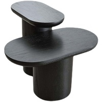 Nouvelle table d'appoint ovale noire style nordique Wabi-Sabi, texture bois, design moderne et minimaliste, pour coin de canapé