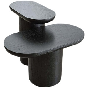 New Nordic Wabi-Sabi Style <b>Black</b> High-Low Combination Small Side <b>Table</b> Oval Wood Texture Modern Minimalist <b>Sofa</b> Corner <b>Table</b> No - Product Image 1