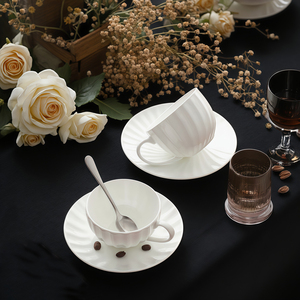 Luxury British Royal <strong>Tea</strong> <strong>Cup</strong> and <strong>Saucer</strong> Set,Fluted Surface Bone China Coffee Teacup for Hotel Restaurant - Product Image 2