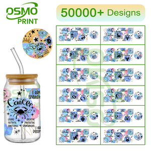 Osmo Juego de pegatinas de transferencia UV DTF de doble cara de 16oz con motivos de signos del zodíaco y patrón de enanos para tapas de vasos Libbey Glass Can Tumbler - Product Image 1