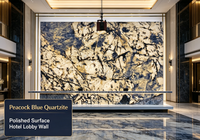 Dalle de pierre naturelle de luxe polie bleu paon FANCY STONE pour comptoirs de cuisine, murs d'hôtels et projets d'aménagement intérieur de villas