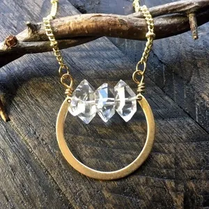 BD-A1234 natural raw gemstone necklace,dainty crystal necklace,gold horse shoe raw rough cut clear quartz diamond necklace