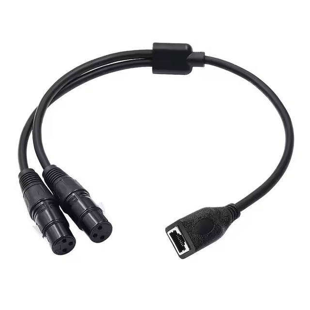Female Network RJ45 to 2 Male XLR 3Pin Splitter Extension Cable with PVC Jacket for Computer & Speaker